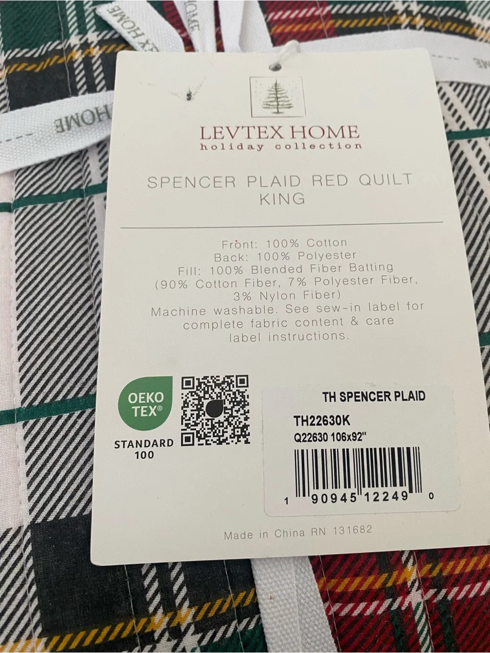 Levtex Home - Spencer Plaid Red Quilt - KING - Red, Green, White, yellow 106x92